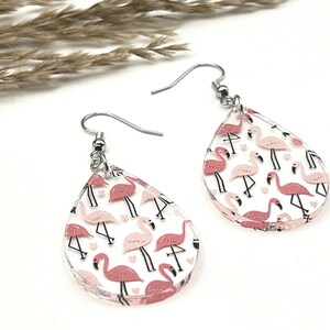 Flamingo, Flamingo earrings, beach vacation, gift for her, Ocean earrings, beach jewelry, hypoallergenic dangle earrings, earrings, summer