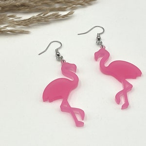 Flamingo,  pink fuchsia  earrings, gift for her, Garden earrings, beach jewelry, hypoallergenic dangle earrings, summer