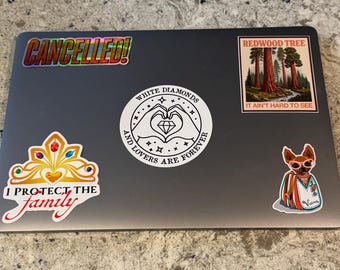 Paquete de pegatinas de vinilo Showgirl: vinilo holográfico blanco, pegatinas para portátil y botella de agua.