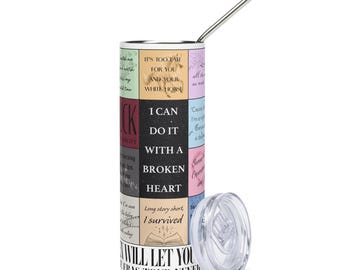 Vaso de acero inoxidable con collage de letras pop: vaso con pajita para conciertos de música.