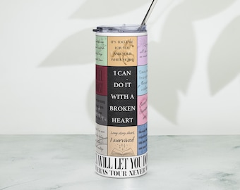 VERSIÓN LIMPIA - Vaso de acero inoxidable con collage de letras pop - Vaso de concierto con pajita para aficionados a la música