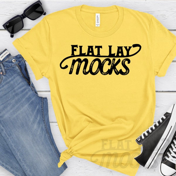 mockup bella canvas 3001 yellow Tshirt mock up summer T shirt flat lay unisex tee shirts for shops yellow bella canvas mock ups