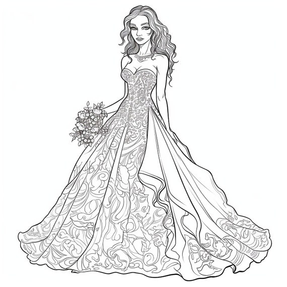 40 Dibujos para Colorear Vestidos de Novia 2 Etsy Mexico