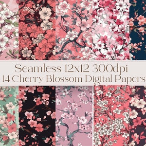 14 patrones digitales de flor de cerezo INCONSÚTIL 12x12 300dpi
