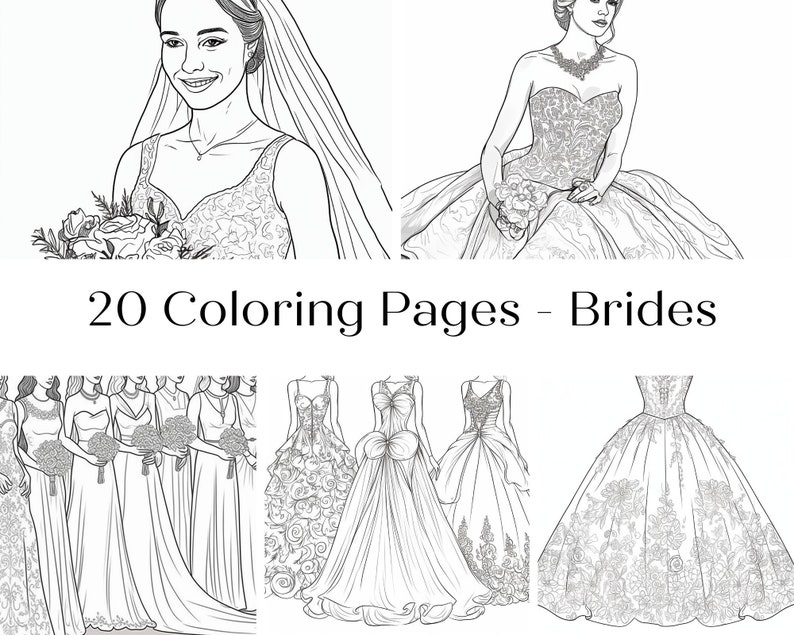 20 Coloring Pages - Wedding Gowns- Instant Download - Etsy