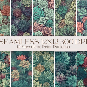12 SEAMLESS Succulent Print Patterns - 12x12 300dpi - Instant Download