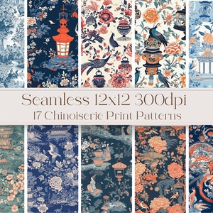 17 NAADLOZE Chinoiserie Print Digitaal Papier- 12x12 300dpi - Instant Download