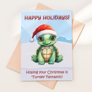 Weihnachtsschildkröte Karte, druckbare Weihnachtskarte, Weihnachtsgrußkarte, digitale Weihnachtskarte, ideal für Schildkröte-Liebhaber, Feiertags-Beifall