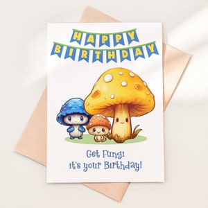 Carte d'anniversaire champignon - imprimable en téléchargement numérique pour un ami de tout âge - mignonne, amusante et colorée