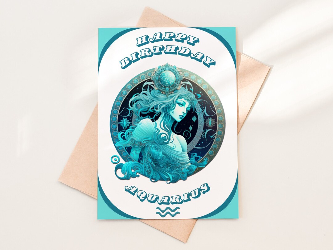 Aquarius Birthday Card Printable Zodiac Greeting Card for - Etsy