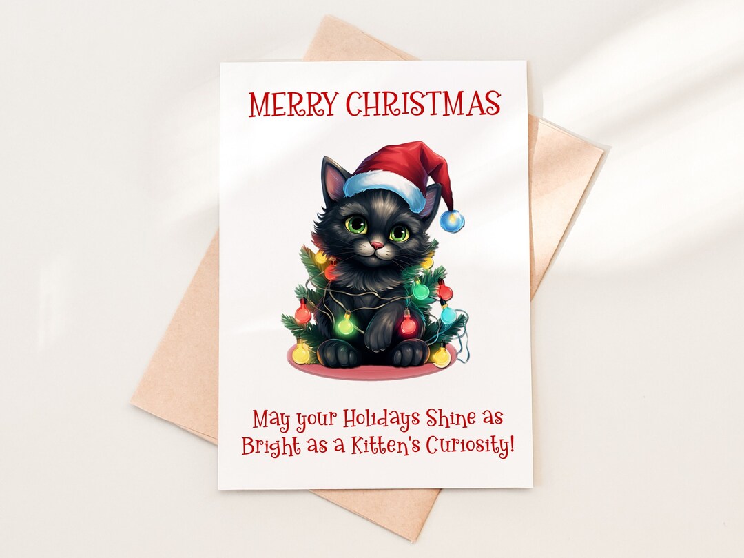 Cat Christmas Card, Printable Christmas Card, Cat First Christmas, Cute ...