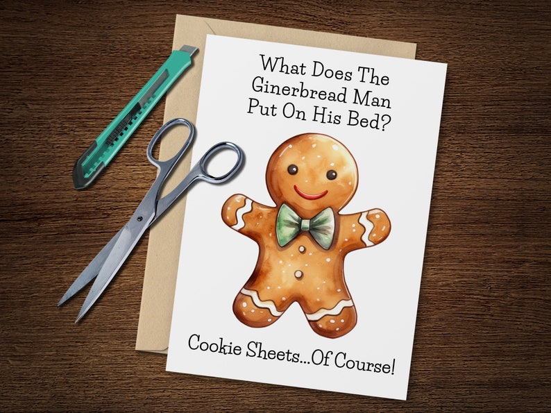 Gingerbread Man Card, Printable Christmas Card, Christmas Greeting Card