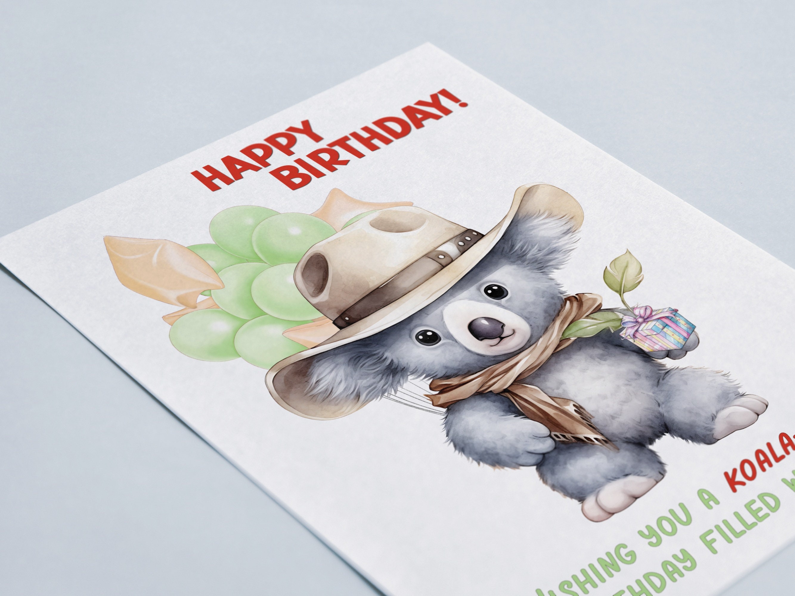 Koala Birthday Card, Koala Printable Card, Digital Product, Cute Fun — free download