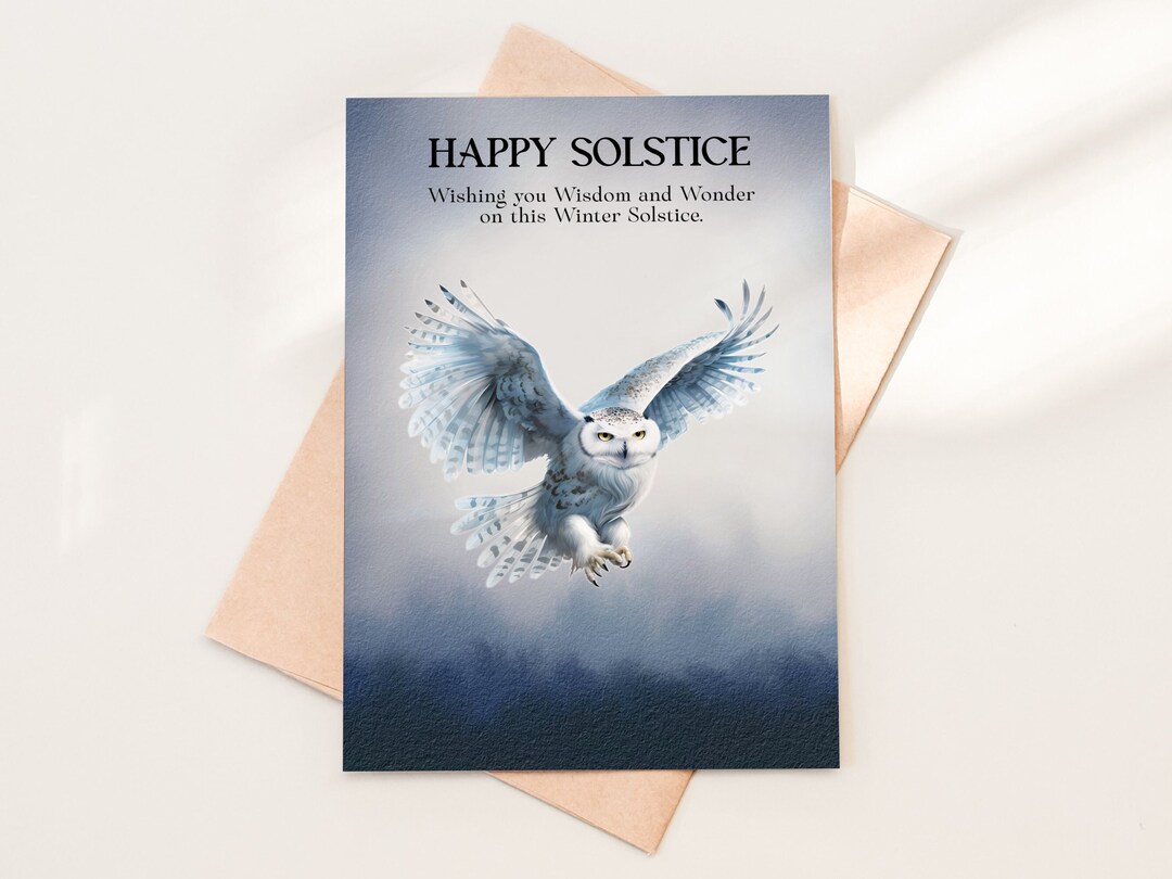 Snowy Owl in Night Sky, Winter Solstice Card, Printable Greeting Card