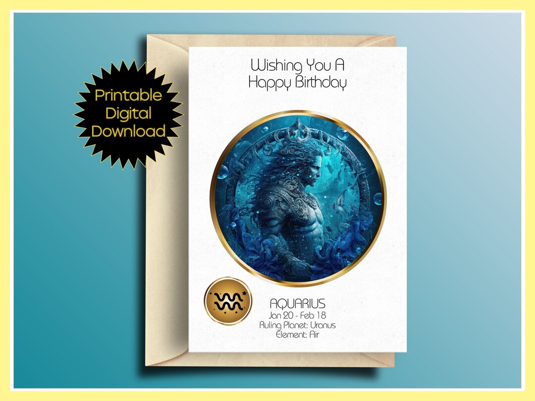 AQUARIUS Zodiac Birthday Card Printable 5 X 7 Instant - Etsy