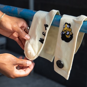 Limited Edition Handmade Black Buttoned Design Cream Socks