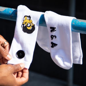 Limited Edition Handmade Black Buttoned Design White Socks