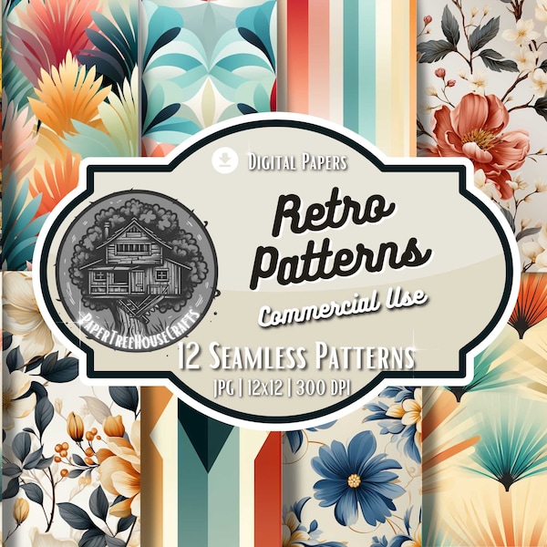 Vintage-Retro-60er-Jahre-Tapetenpapierformen und Blumenmuster, nahtloses Design für kreative Sammelalben