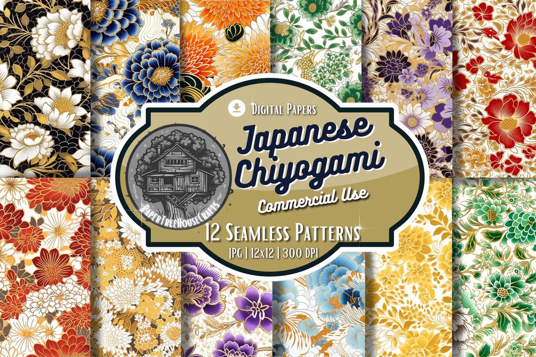 Japanese Chiyogami Paper Downloads Set of 12 Digital Printable Origami ...