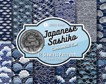 Japan Paper Set Sashiko Pattern Digital Paper Pack Navy and White for Handmade Invitations Cards and Albums