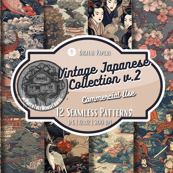 Japan Tiles Digital Paper Pack Set of 12 Traditional Japanese Patterns Digital Download Instant Access