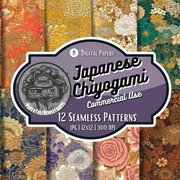 Japanisches Chiyogami Papier Downloads Set von 12 Digital bedruckbares Origami Papier Traditionelle Japanische Muster Sofortiger Zugriff