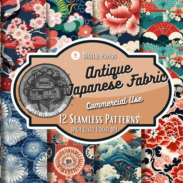Digital Vintage Japanese Textile Designs Seamless Antique Fabric Inspired Patterns Perfect for Retro Inspired Products and Crafts