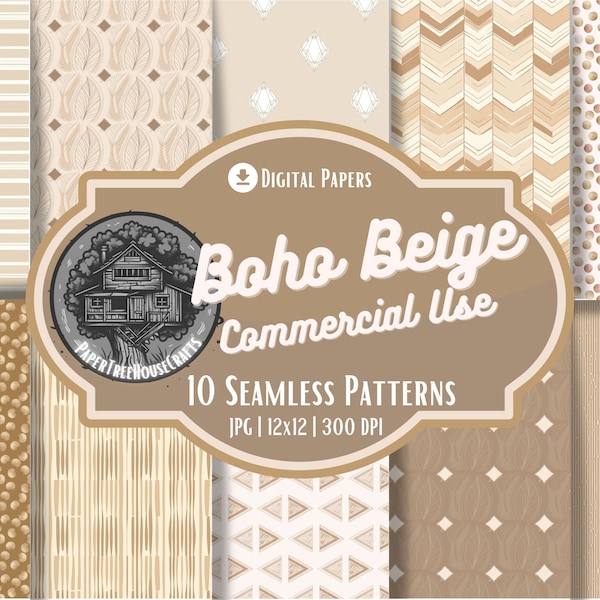Bohemian Bliss Seamless Patterns Set of 10 Digital Download Boho Chic Design for Scrapbooking Invitations and Crafts Instant Access