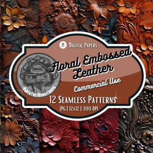 Custom Embossed Leather Paper Exquisite Seamless Design Commercial Friendly Western Floral Brown Textures