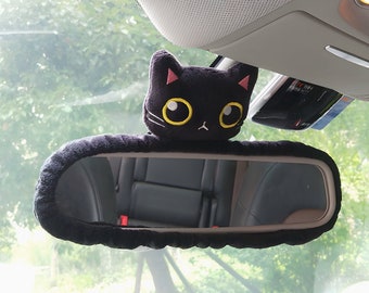 Couverture de rétroviseur de chat noir de voiture, accessoire de voiture de dessin animé, décoration de recul mignonne, décor intérieur de voiture, couverture de protection de miroir de recul