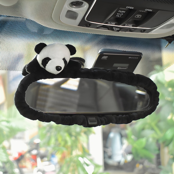 Panda Car Rearview Mirror Cover, Cute Animal Reversing Decoration, Cartoon Car Accessory, Reversing Mirror Protectior, Car Interior Decor