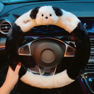 Cute Dog Steering Wheel Cover, Fluffy Stuffed Animal Car Accessory, Kawaii Car Decorations, Cozy Car Decor, Car Gifts For Her, Dog Car Charm