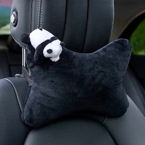 Almohada para reposacabezas de coche panda, soporte para el cuello panda de felpa, linda almohada para el cuello anime, cojín suave de animales de dibujos animados, regalos para ella, accesorios acogedores para el coche