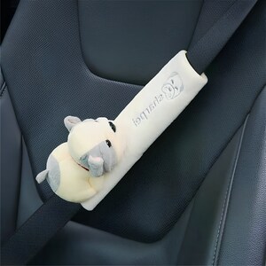 Cute Animal Seatbelt Cover, Cartoon Dog Shoulder Pad, Plush Cat Seat Belt Protector, Kawaii Anime Puppy Belt Cushion, Girl Kitty Car Decor Gray Dog
