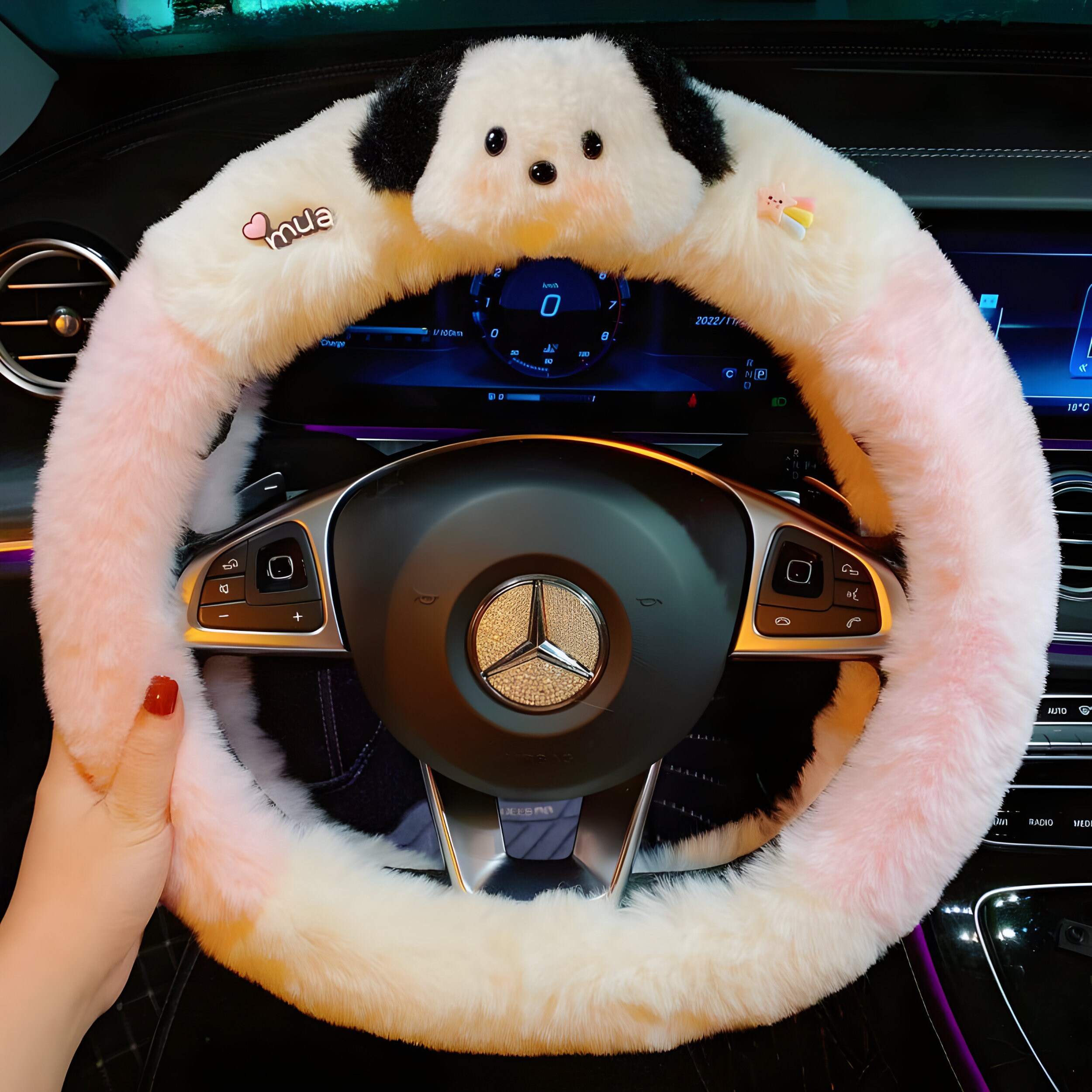 Dreaweet Dog Paw Print Steering Wheel Cover Fuzzy 15 Inch Steering