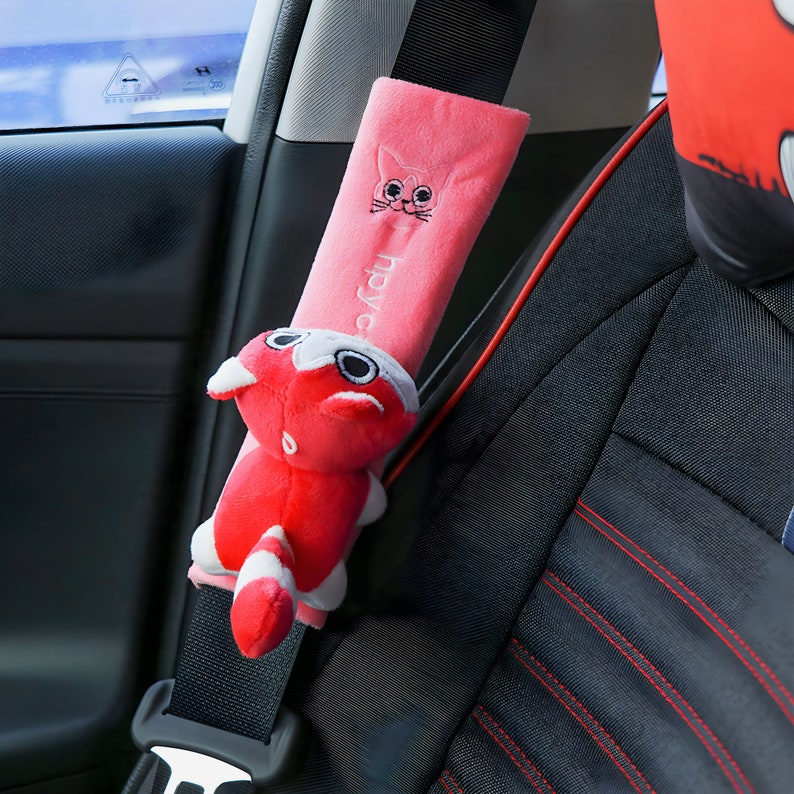 Cute Animal Seatbelt Cover, Cartoon Dog Shoulder Pad, Plush Cat Seat Belt Protector, Kawaii Anime Puppy Belt Cushion, Girl Kitty Car Decor Pink Cat