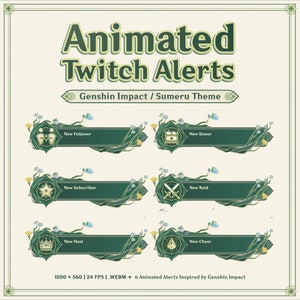 Animerade Sumeru Twitch-varningar / Inspirerade av Genshin Impact / Set med 6 animerade varningar för Twitch / Växter / Blommor