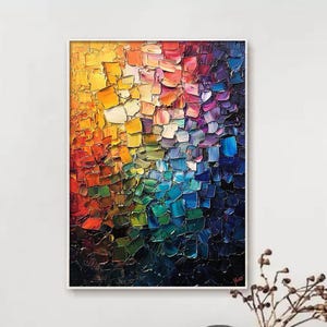 Großes abstraktes Impasto Gemälde auf Leinwand, Originales Buntes Palettenmesser Strukturiertes Kunst, Luxuriöse Moderne Expressionistische Wohnzimmer Wandkunst
