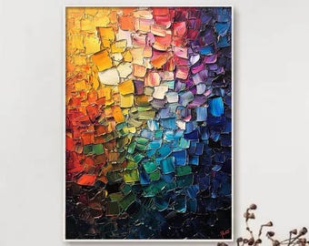 Große abstrakte Impasto-Gemälde, bunte strukturierte Palettenmesser-Kunst
