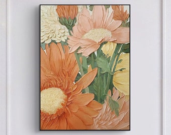 Pittura a olio di fiori astratti su tela, grande arte murale, pittura floreale arancione originale arte minimalista pittura personalizzata soggiorno arredamento regalo