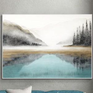 Abstract Mountain Oil Painting On Canvas, Large Wall Art, Original Lake Nature Landscape Painting, Blue Wall Decor, Modern Living Room Decor