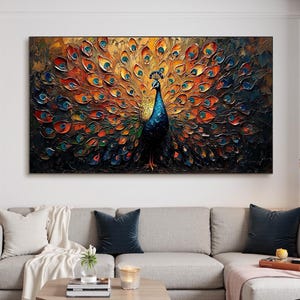 Original 3D Texture Peacock Oil Painting,Large Canvas Wall Art,Vibrant Animal Bird Painting, Living Room Decor, Luxurious Home Decor Artwork