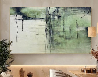 Green Abstract Wall Art Green & Beige Texture Painting on Canvas Wabi Sabi Wall Art Neutral Abstract Minimalist Painting Green Wall Decor