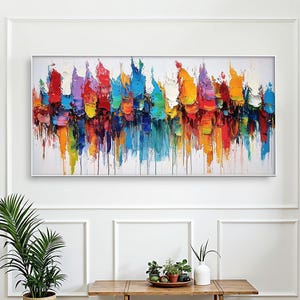 Peinture à l'huile colorée abstraite vibrante, Grande peinture acrylique texturée originale, Décoration d'intérieur haut de gamme, Art mural de luxe, Décoration de salon moderne