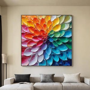 Vibrant Abstract Flower Oil Painting on Canvas,Large Wall Art,Original Colorful Textured Floral Painting,Modern Home Decor,Living Room Decor