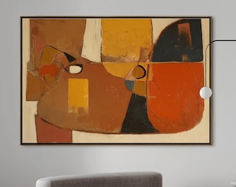 Brown Abstract Canvas Art: Wabi-Sabi Texture Painting, Minimalist Boho Decor