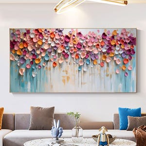 Original Colorful Floral Oil Painting On Canvas, Large Wall Art, Abstract 3d Flower Art,Boho Wall Décor,Modern Luxury Living Room Wall Decor