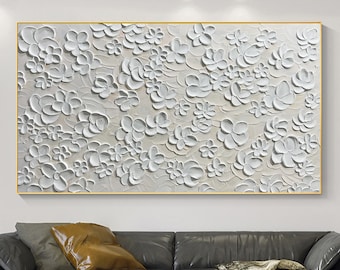 Textured Floral Oil Painting On Canvas, Large Abstract Wall Art