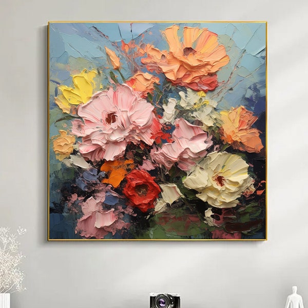 Original Flower Oil Painting on Canvas, Extra Large Wall Art Abstract Floral Art Custom Painting Minimalist Living Room Decor Gift