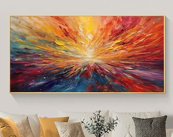Abstract Orange Texture Oil Painting, Large Colorful Canvas Wall Art